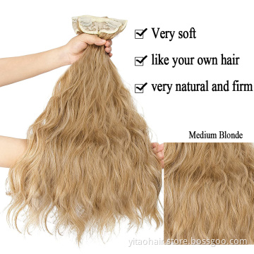 Long Wavy Hair Extensions 2P Thick Hair Extensions Invisible Head Synthetic Hairpiece for Women Silver Gray and  Medium Blonde